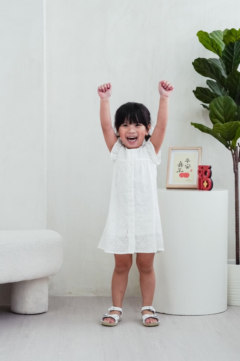 Irma Ice Cream Eyelet Kids Dress in White