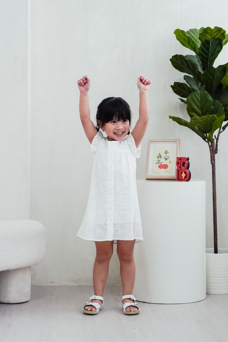 Irma Ice Cream Eyelet Kids Dress in White