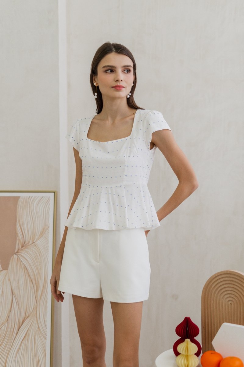 Leonara Dotted Peplum Top in Pink (XS)