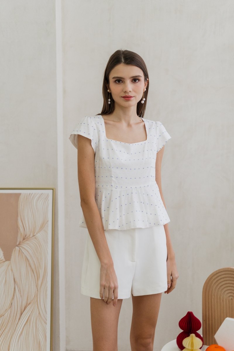 Leonara Dotted Peplum Top in Pink (XS)