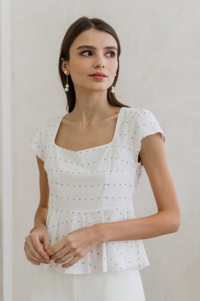 Leonara Dotted Peplum Top in Pink (XS)
