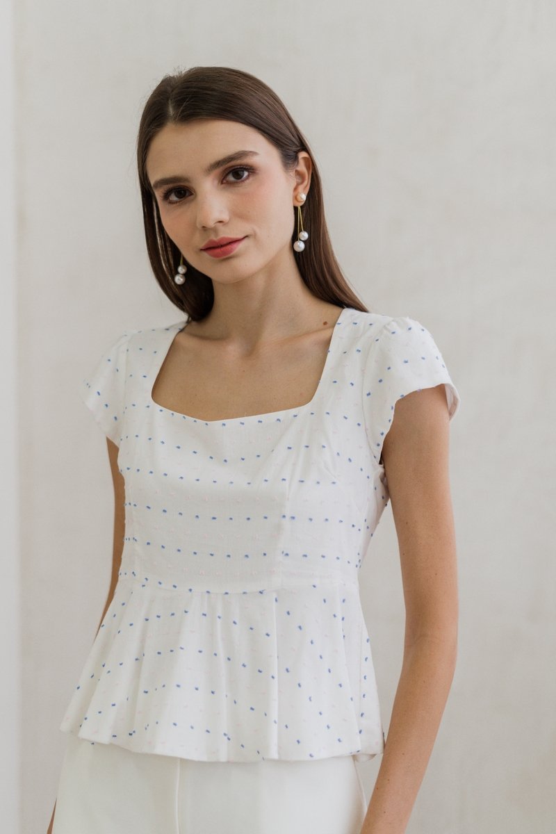 Leonara Dotted Peplum Top in Pink (XS)
