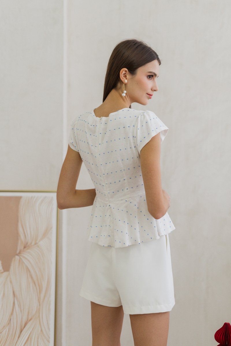 Leonara Dotted Peplum Top in Pink (XS)