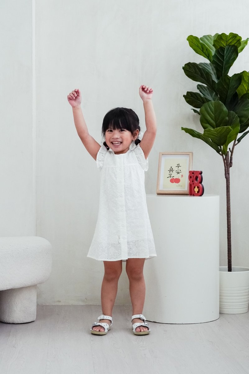 Irma Ice Cream Eyelet Kids Dress in White