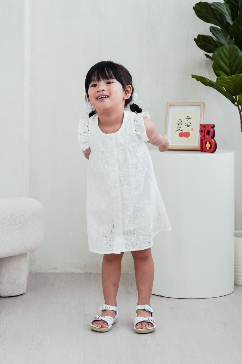 Irma Ice Cream Eyelet Kids Dress in White