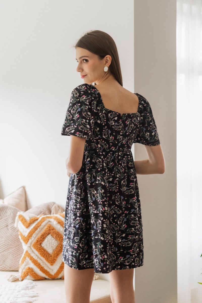 Fiorella Floral Babydoll Dress Romper in Black (XS)