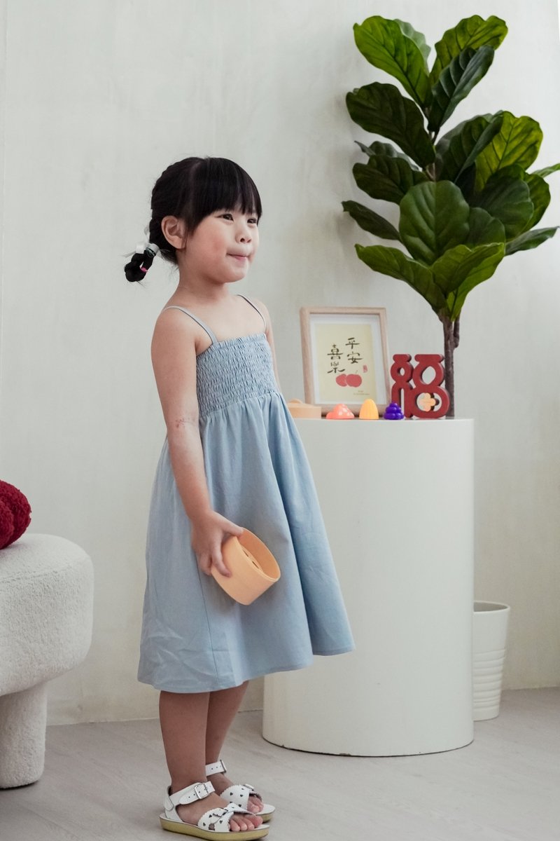 Maxine Camisole Smocked Kids Dress in Blue