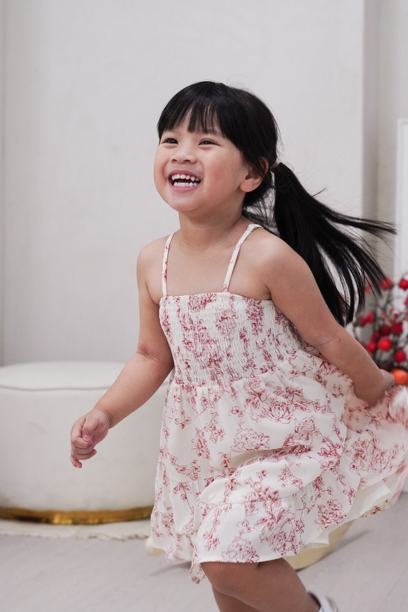 Rosabel Smocked Camisole Kids Dress in Red Porcelain