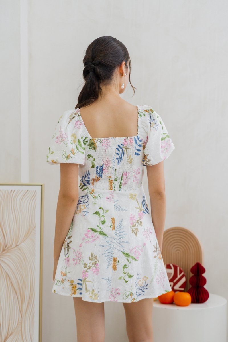 Kanani Sweetheart Floral Eyelet Dress Romper in White (XS)