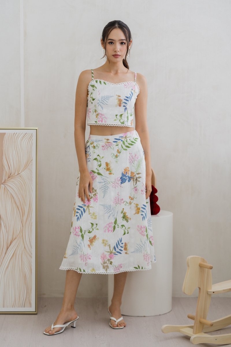 Kanani Camisole Floral Eyelet Crop Top in White