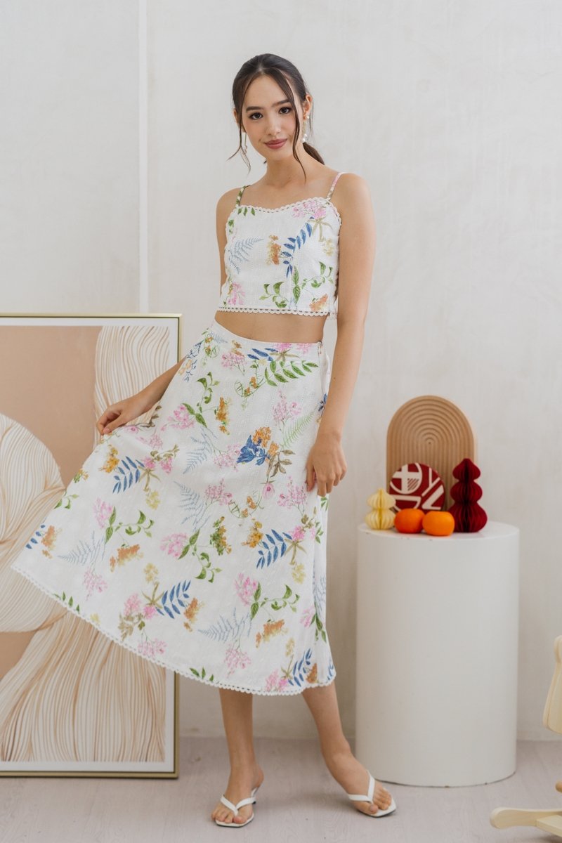 Kanani Camisole Floral Eyelet Crop Top in White