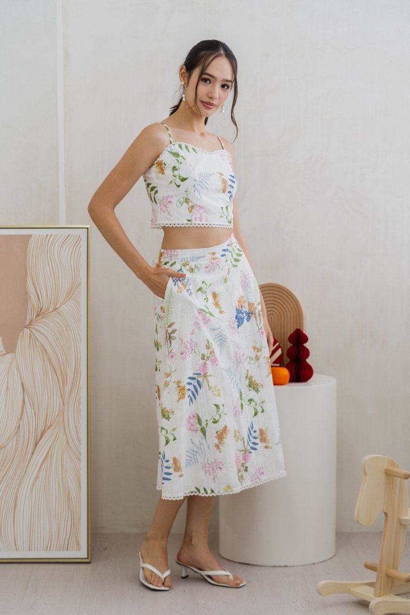 Kanani Camisole Floral Eyelet Crop Top in White