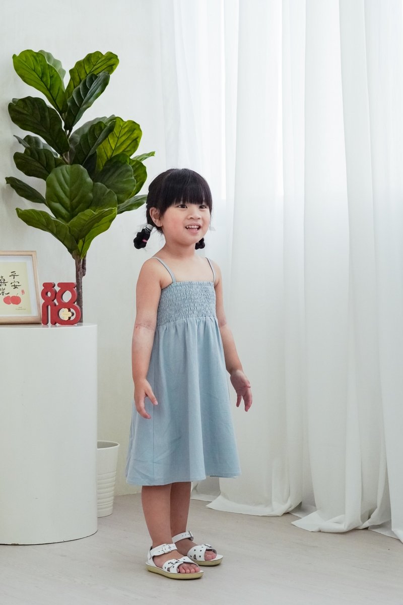 Maxine Camisole Smocked Kids Dress in Blue