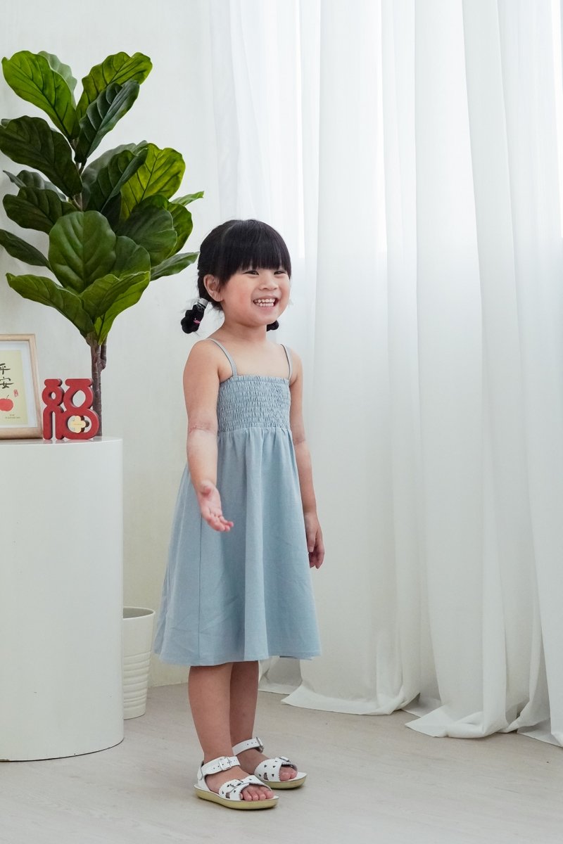 Maxine Camisole Smocked Kids Dress in Blue
