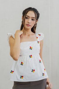 Layana Ruffle Embroidery Top in White (XS)