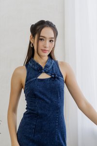 Ivana Cheongsam Denim Midi Dress