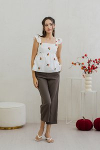 Layana Ruffle Embroidery Top in White (XS)