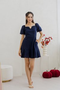 Nani Eyelet Dropwaist Dress in Navy (XS)