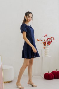 Nani Eyelet Dropwaist Dress in Navy (XS)