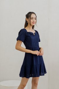 Nani Eyelet Dropwaist Dress in Navy (XS)