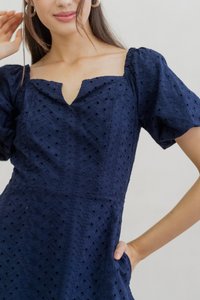Nani Eyelet Dropwaist Dress in Navy (XS)
