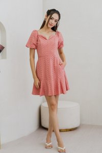 Nani Eyelet Dropwaist Dress in Rose Pink (XS)
