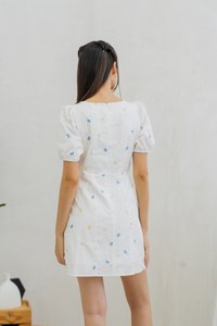 Bernice Ribbon Embroidery Empire Dress in White