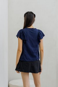 Brianna Cheongsam Eyelet Top in Navy (XS)