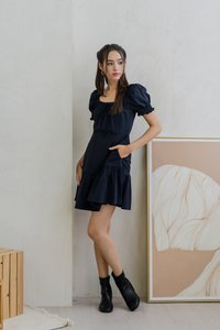 Katherine Smocked Dress in Dark Navy (XS)