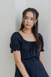 Katherine Smocked Dress in Dark Navy (XS)