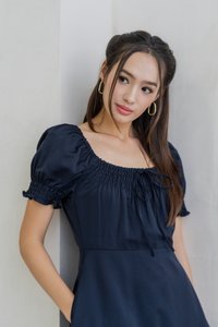 Katherine Smocked Dress in Dark Navy (XS)