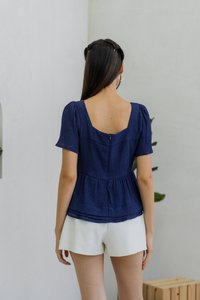 Anne Textured Tie Ribbon Top in Navy (XS)