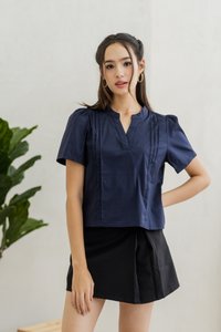 Francesca V Neck Top in Navy