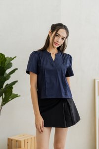 Francesca V Neck Top in Navy