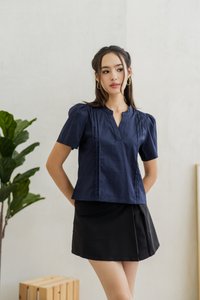 Francesca V Neck Top in Navy