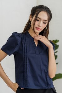 Francesca V Neck Top in Navy
