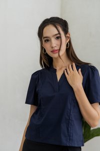 Francesca V Neck Top in Navy