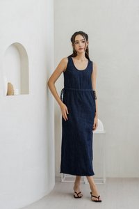 Anne Drawstring Denim Maxi Dress