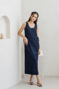 Anne Drawstring Denim Maxi Dress