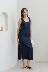 Anne Drawstring Denim Maxi Dress