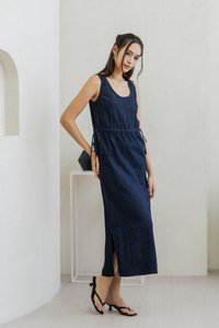 Anne Drawstring Denim Maxi Dress