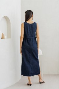 Anne Drawstring Denim Maxi Dress