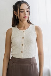 Suzy Button Knit Top in White