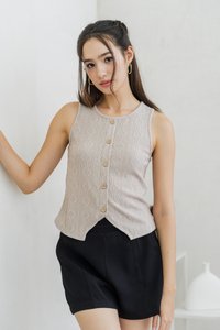 Suzy Button Knit Top in Khaki