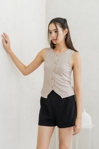Suzy Button Knit Top in Khaki