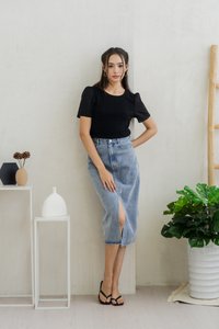 Jillian Knit Eyelet Top in Black (XS)