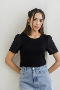 Jillian Knit Eyelet Top in Black (XS)