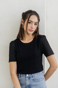 Jillian Knit Eyelet Top in Black (XS)