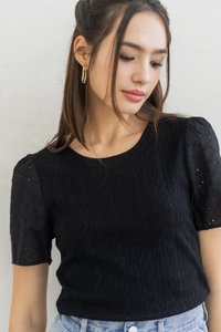 Jillian Knit Eyelet Top in Black (XS)