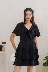 Darlene Ribbon Tiered Dress in Black (XS)